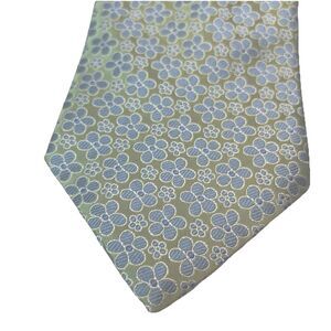 City of London Mens Tie - Silk Green Blue Floral Print 3 1/2 x 58 inches